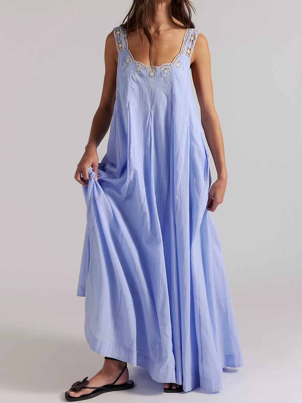 Free People To The Moon Maxi Dress in Poplin Blue NWT
